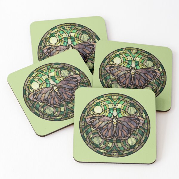 Item preview, Brown Moth Round Green Stained Glass designed and sold by Wyvernwrought.
