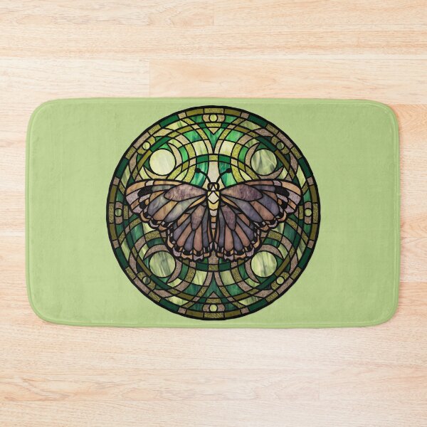 Item preview, Brown Moth Round Green Stained Glass designed and sold by Wyvernwrought.