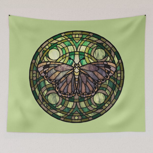 Item preview, Brown Moth Round Green Stained Glass designed and sold by Wyvernwrought.