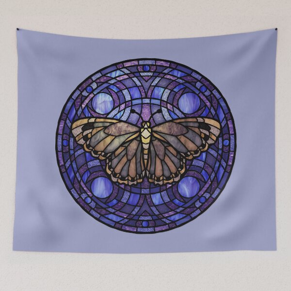 Item preview, Brown Moth Round Purple Stained Glass designed and sold by Wyvernwrought.