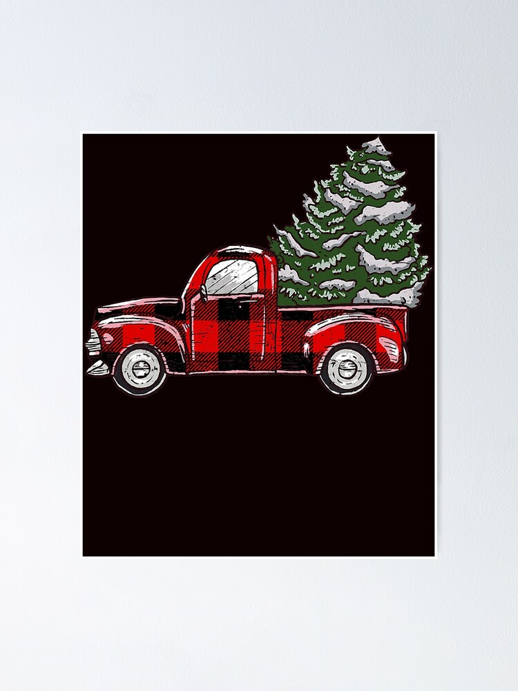 "Christmas Tree Red Truck Pajama, Plaid Red Truck Tree" Poster for Sale