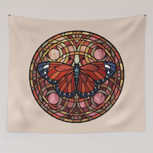 Item preview, Red Butterfly Round Red Stained Glass designed and sold by Wyvernwrought.