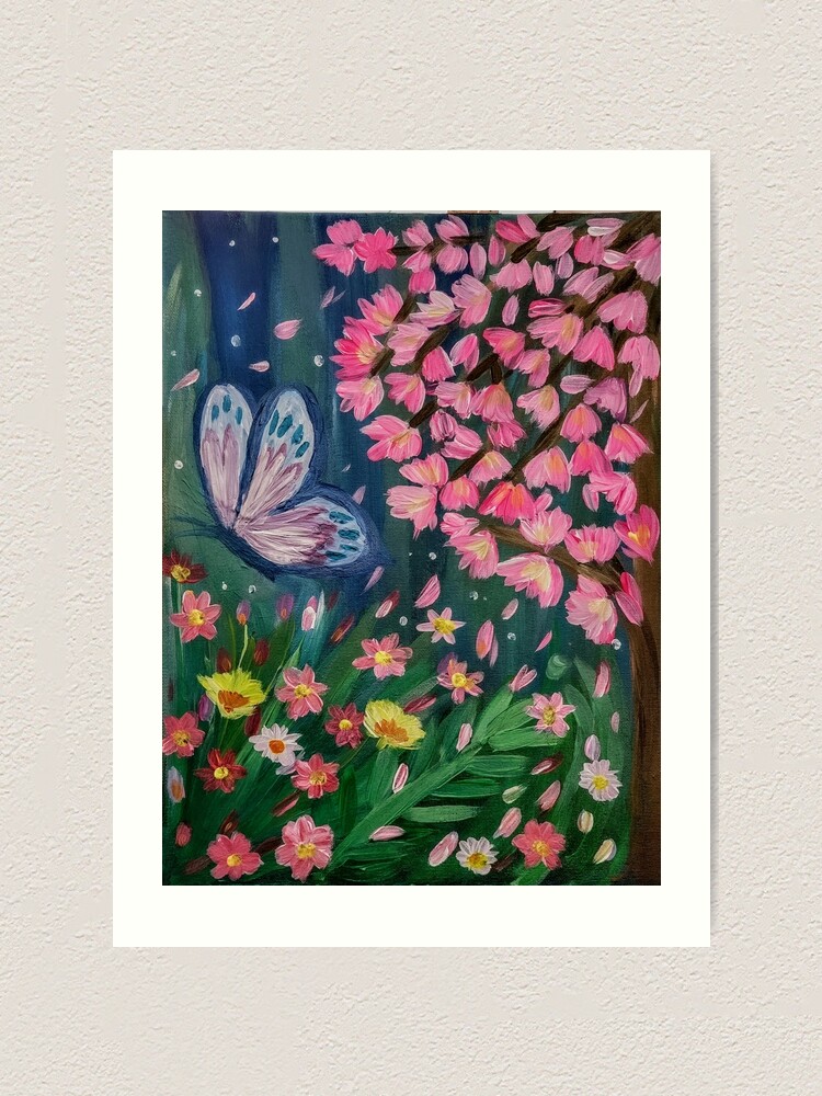 Alternate view of Butterfly feeding off a lovely bright flowers around him . Art Print