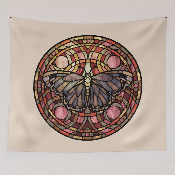 Item preview, Brown Moth Round Red Stained Glass designed and sold by Wyvernwrought.