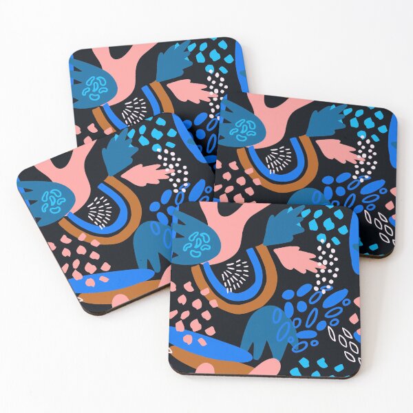Item preview, Blue, Pink, And Brown Abstract Flora Pattern On Black designed and sold by DEC02.