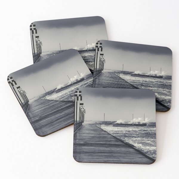 Item preview, Moody Frankston Pier as Windy Storm Batters with Crashing Waves in Black and White designed and sold by James-Cole.