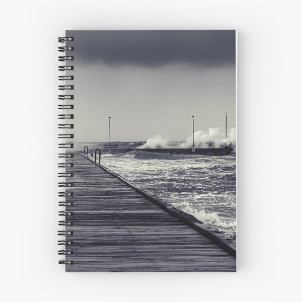 Item preview, Moody Frankston Pier as Windy Storm Batters with Crashing Waves in Black and White designed and sold by James-Cole.