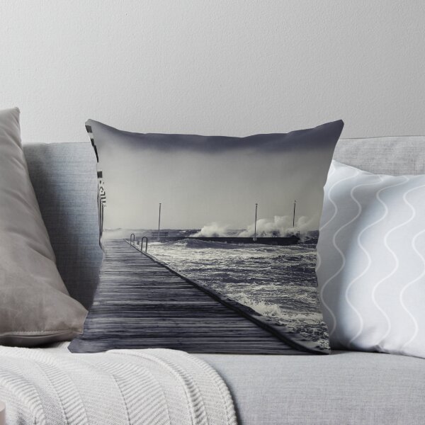 Item preview, Moody Frankston Pier as Windy Storm Batters with Crashing Waves in Black and White designed and sold by James-Cole.