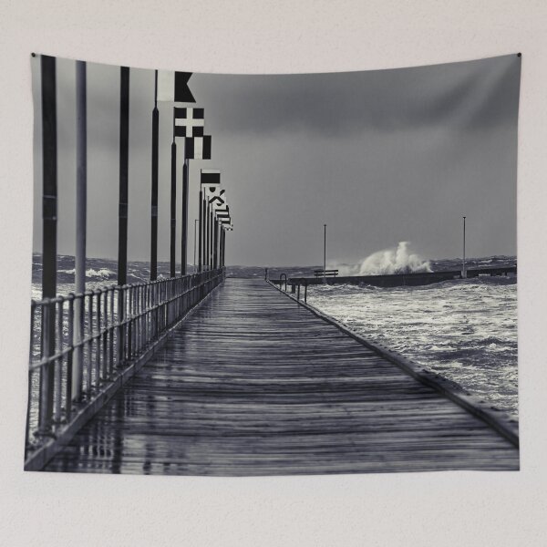 Item preview, Moody Frankston Pier with Waves Crashing in windy Storm designed and sold by James-Cole.