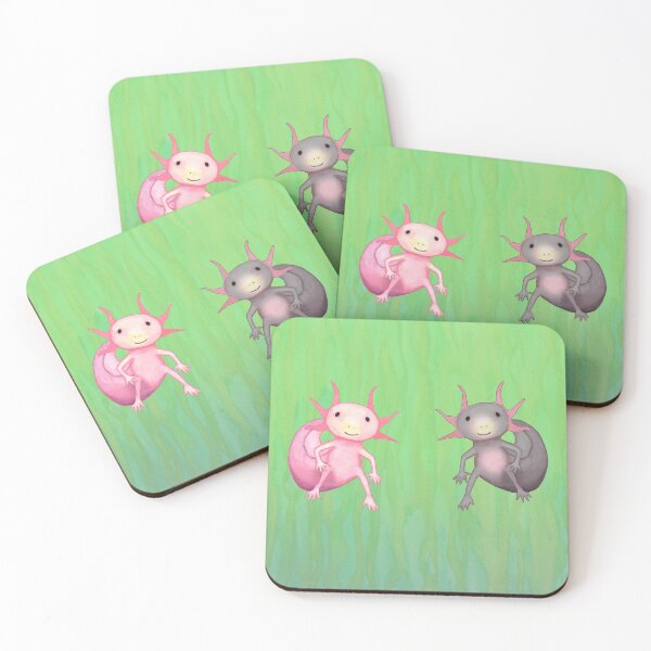 Item preview, Cute Pair of Salamanders, Pink and Black Axolotl Salamanders designed and sold by IridescentSea.