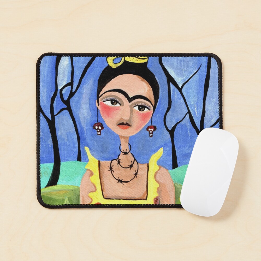 Frida Kahlo in the Woods with Skull Earrings Portrait Mouse Pad