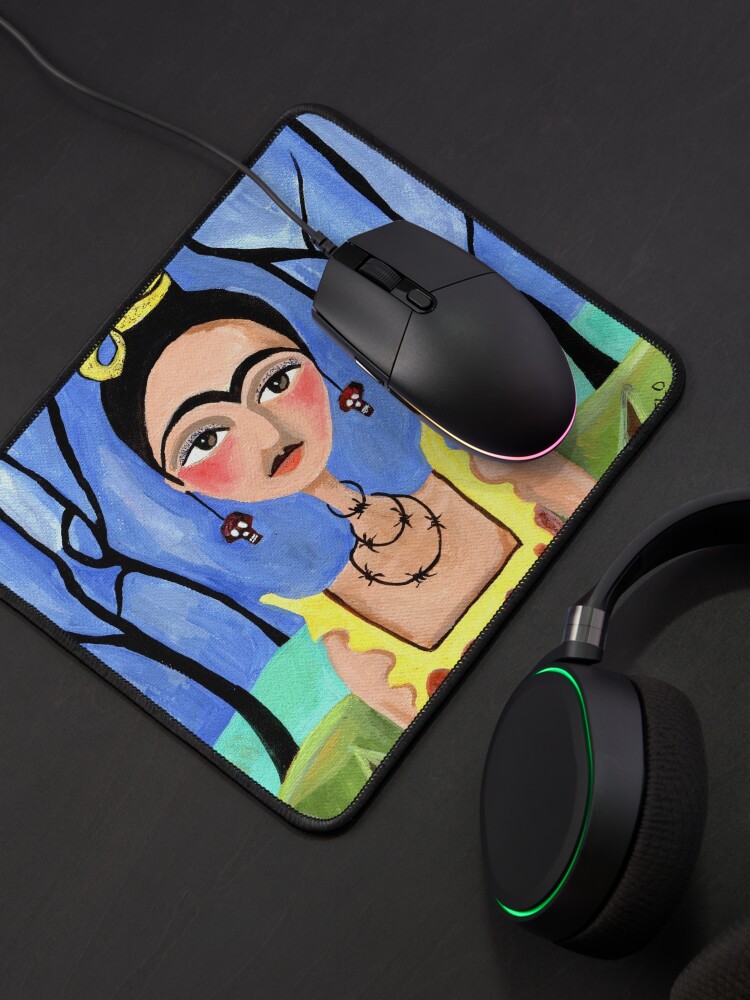 Alternate view of Frida Kahlo in the Woods with Skull Earrings Portrait Mouse Pad