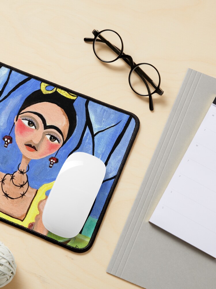 Alternate view of Frida Kahlo in the Woods with Skull Earrings Portrait Mouse Pad