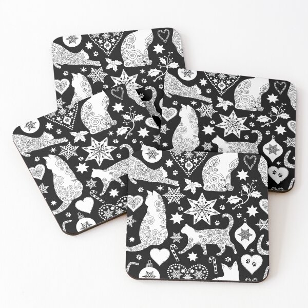 Item preview, Black And White Cat Christmas Scandinavian Folk Art Pattern designed and sold by artsandsoul.