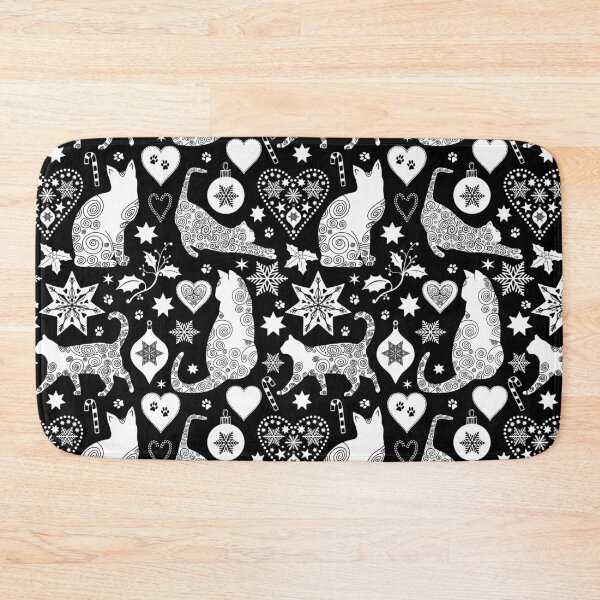 Item preview, Black And White Cat Christmas Scandinavian Folk Art Pattern designed and sold by artsandsoul.