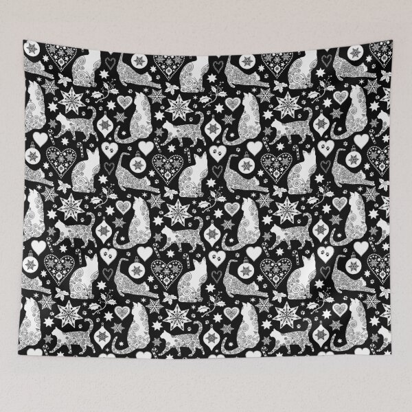 Item preview, Black And White Cat Christmas Scandinavian Folk Art Pattern designed and sold by artsandsoul.