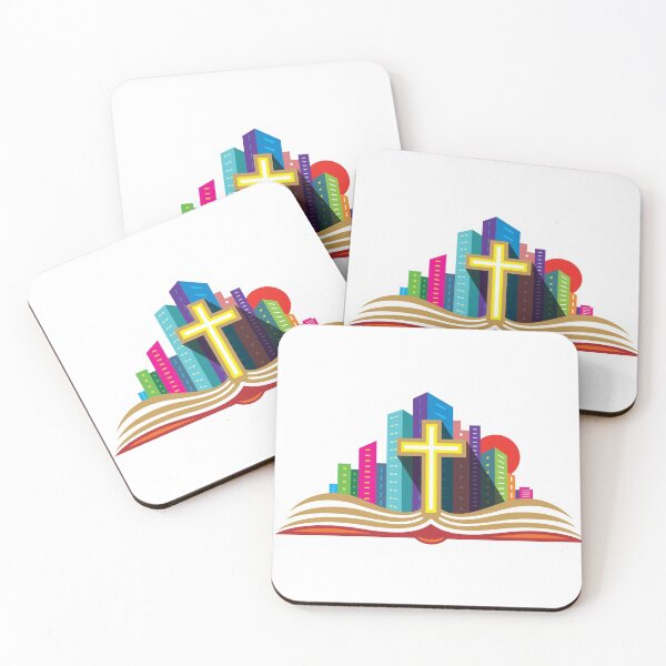 Item preview, Urban Prayer holy church cross in front and skyscraper buildings at the background. designed and sold by Wiggly Lines.