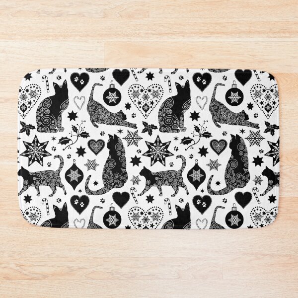 Item preview, Black And White Cat Christmas Scandinavian Folk Art Pattern designed and sold by artsandsoul.