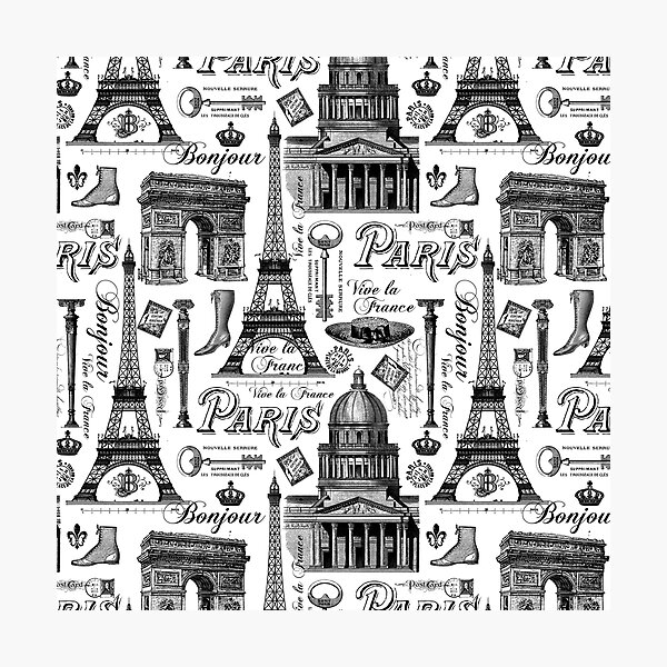 Romantic Paris Vintage Black And White Pattern Photographic Print