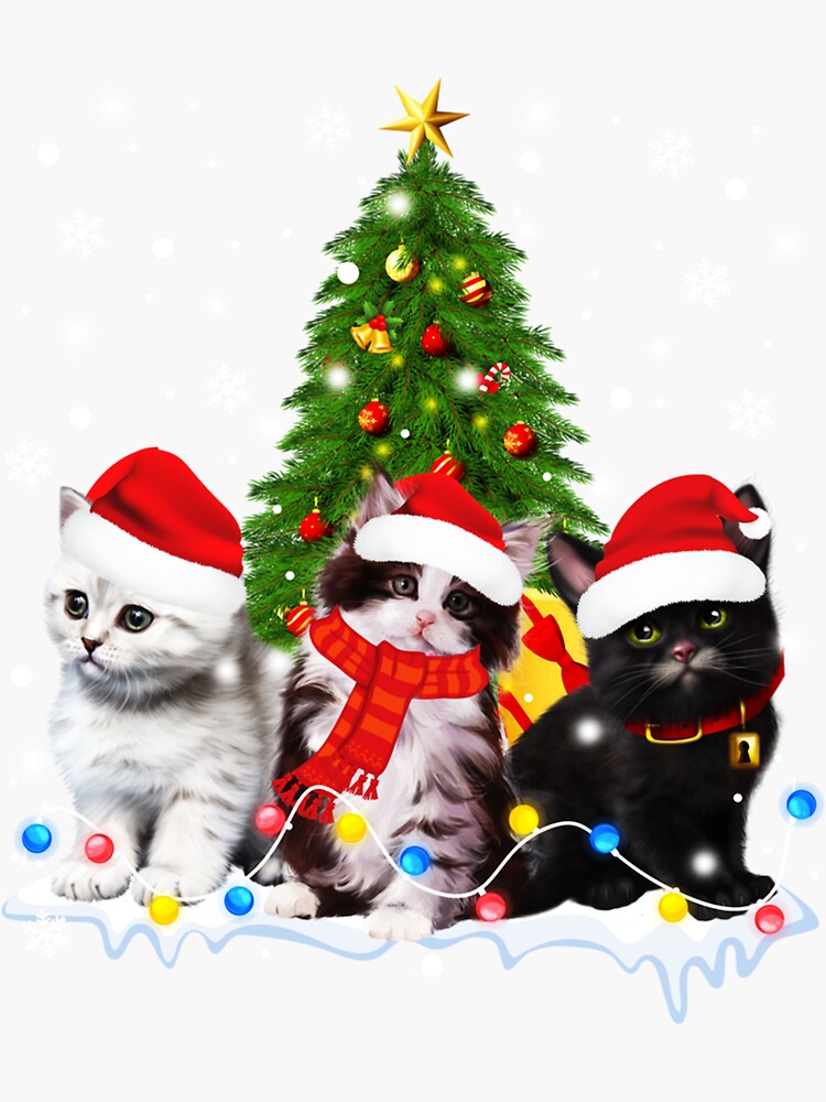 Pegatina for Sale con la obra «Lindo Gato Adorno Árbol Navidad