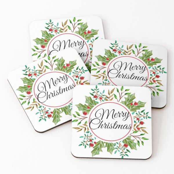 Item preview, Merry Christmas beautiful floral wreath mistletoe leaves berries  designed and sold by TheSeasonalYard.