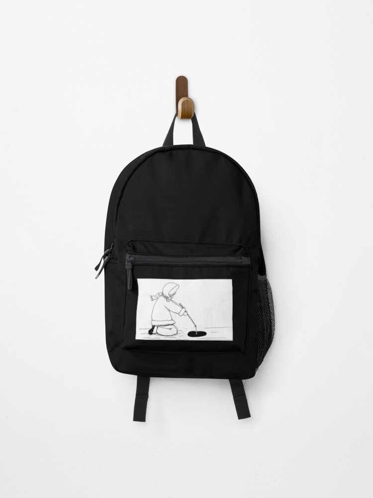 Child Ice Fishing Fine Art Ink Line Drawing Backpack for Sale by