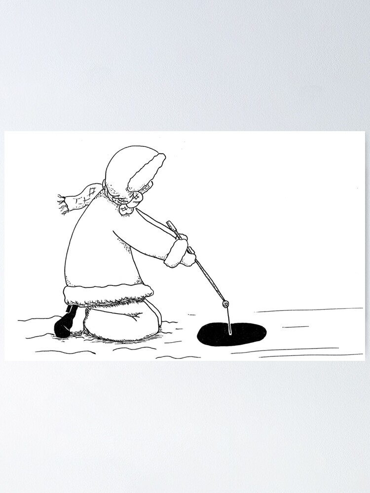 Child Ice Fishing Fine Art Ink Line Drawing | Poster