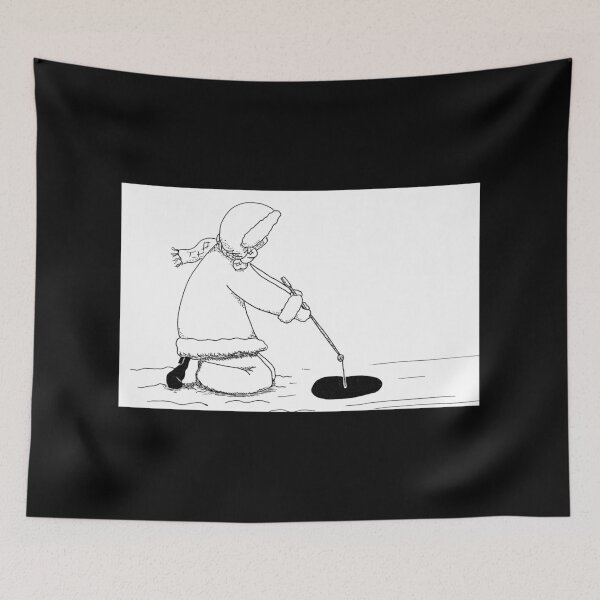 Item preview, Child Ice Fishing Fine Art Ink Line Drawing designed and sold by H3designs.