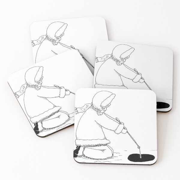 Item preview, Child Ice Fishing Fine Art Ink Line Drawing designed and sold by H3designs.