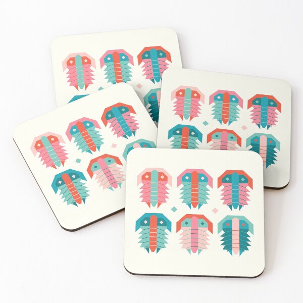 Item preview, Geometric Trilobite Fossil Folk Art - Coral and Aqua designed and sold by VivtheFish.