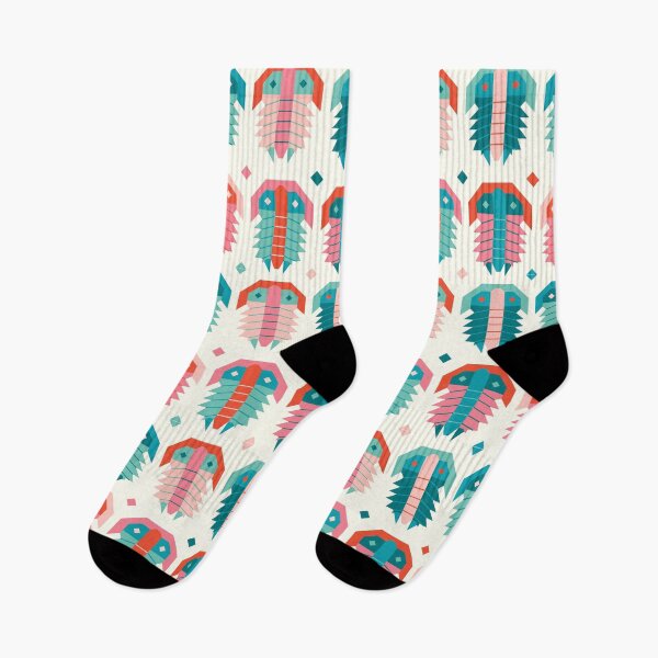 Item preview, Geometric Trilobite Fossil Folk Art - Coral and Aqua designed and sold by VivtheFish.
