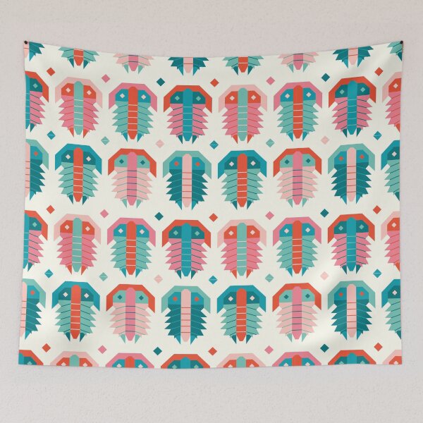 Item preview, Geometric Trilobite Fossil Folk Art - Coral and Aqua designed and sold by VivtheFish.