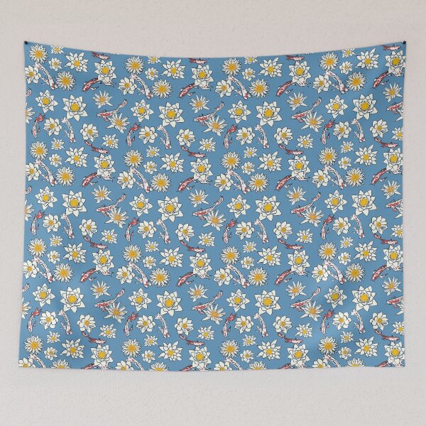 Item preview, fish and flower -blue color patterns arts designed and sold by BROWNEESHOUSE.