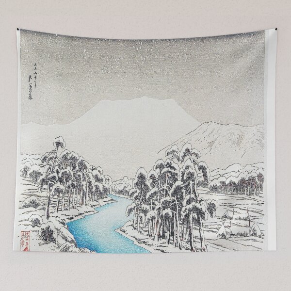 Item preview, Snow Caped Mountain Tapestries The Great Bridge of Sanjō in Kyoto (1920) Goyō Hashiguchi designed and sold by letsaddtocart.
