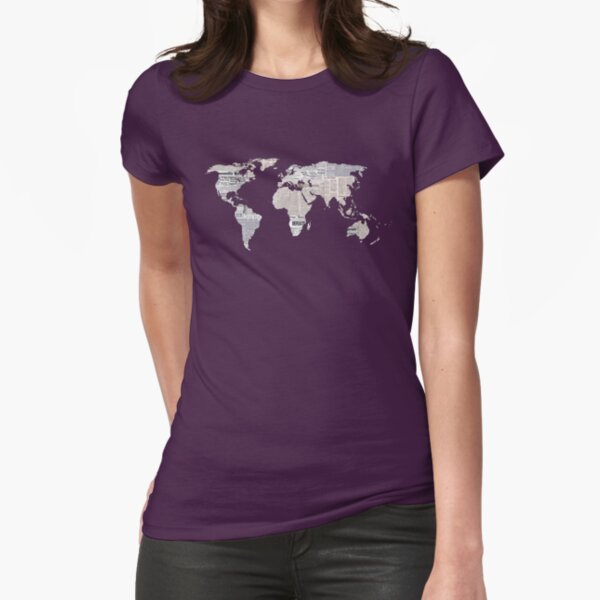 Newspaper World Map Fitted T-Shirt