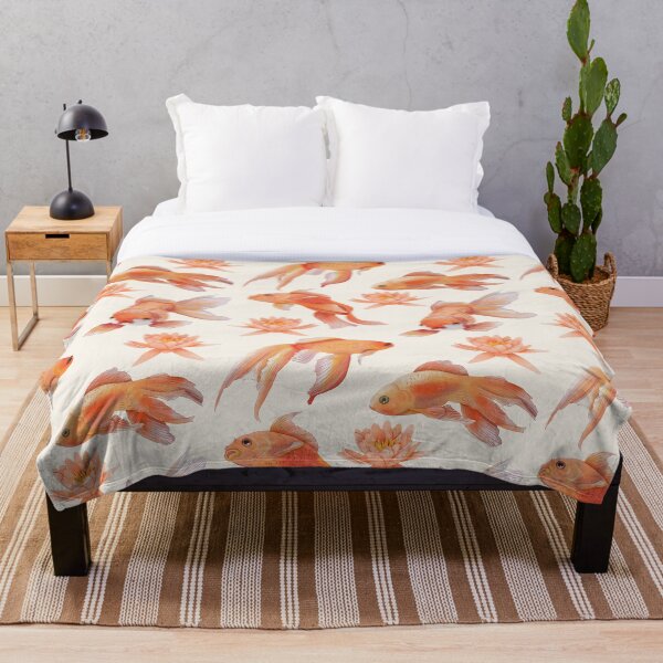 Item preview, Watercolor Japanese Goldfish Lotus Flower Koi Pattern designed and sold by Happy  People Prints.