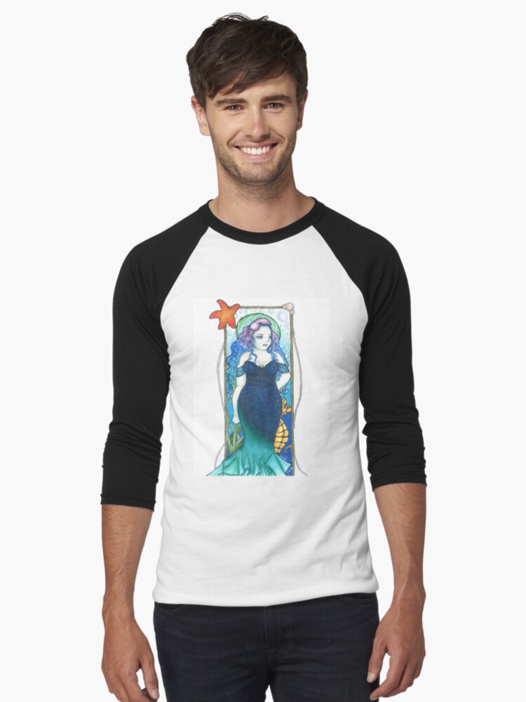 Thumbnail 1 of 3, Baseball ¾ Sleeve T-Shirt, Art Nouveau Mermaid designed and sold by armcklveen.
