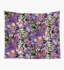 Geometric Retro Neon Watercolor Black Drawn Shapes Wall Tapestry