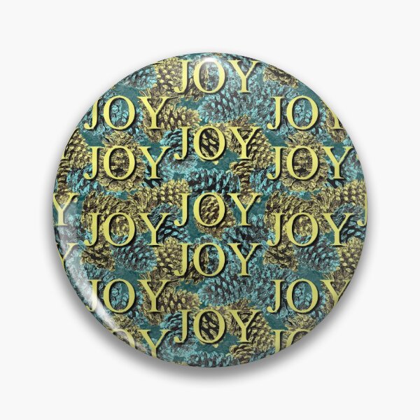 Aperçu de l'œuvre Joy Joy Joy Sentiments Gold on Blue and Gold Pinecones Repeat 5748 créée et vendue par Art in My Loft.