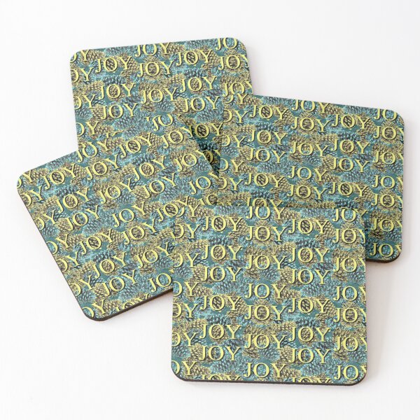 Aperçu de l'œuvre Joy Joy Joy Sentiments Gold on Blue and Gold Pinecones Repeat 5748 créée et vendue par Art in My Loft.