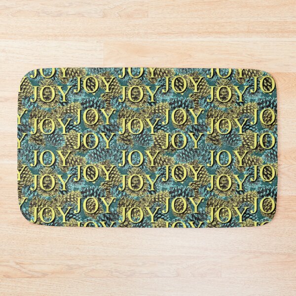 Item preview, Joy Joy Joy Sentiments Gold on Blue and Gold Pinecones Repeat 5748 designed and sold by Art in My Loft.