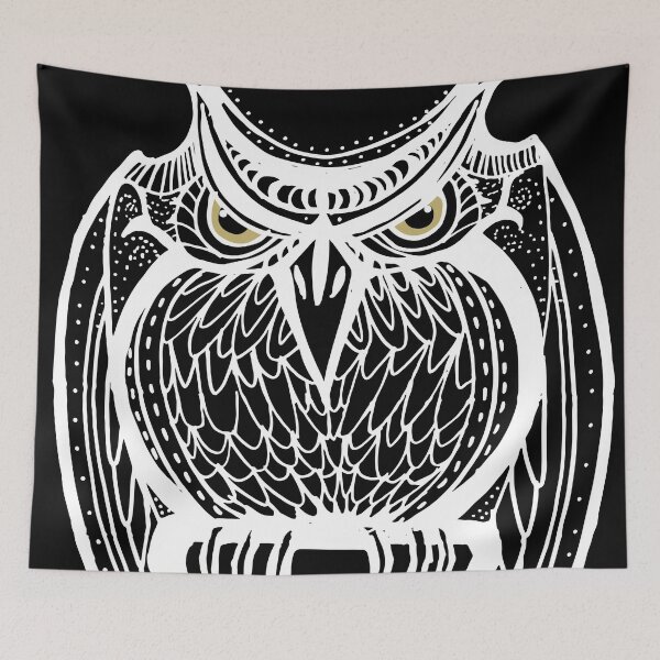 Item preview, Dibujo lineal de búho "Totem", tinta blanca, ojos dorados designed and sold by KShedenhelm.