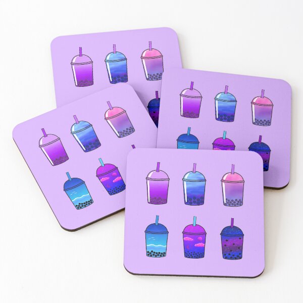 Item preview, 6 Piece Pink Purple Blue Aesthetic Boba Bubble Tea Drink Pack designed and sold by KTCreativeSide.