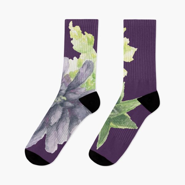Artikelvorschau, Gemischte Sukkulenten-Blumen-Aquarell-Malerei auf dunklem Hintergrund entworfen und verkauft von H2OColor.