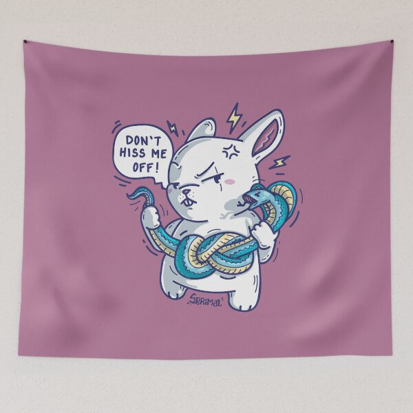 Item preview, Rabbit with cobra snake saying "Don't hiss me off" funny snake pun designed and sold by SPIRIMAL.