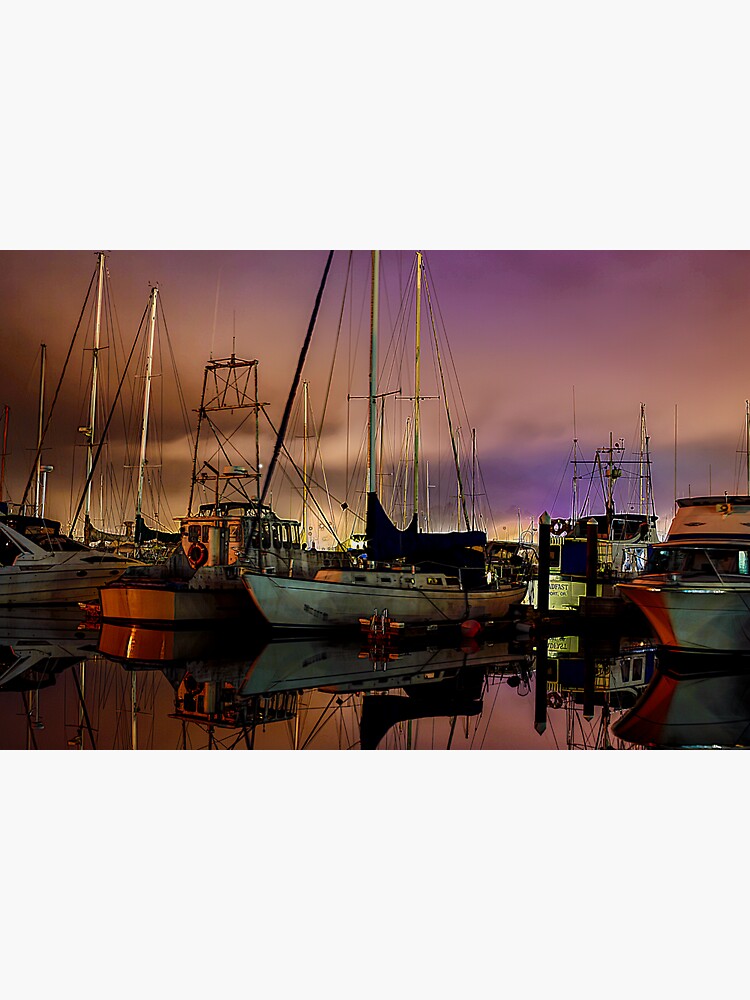 "Ships at the Ocean Bay Harbor Docks at Night, Newport Oregon" Sticker