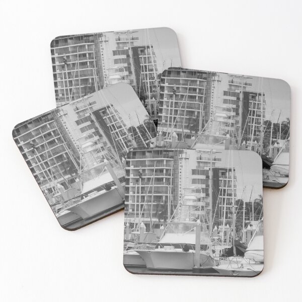 Item preview, Black and White Marina with Boats and Buildings designed and sold by Bennymp.