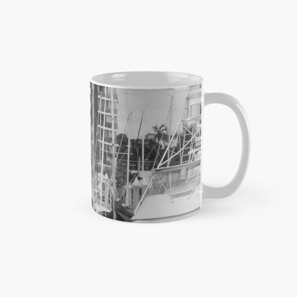 Item preview, Black and White Marina with Boats and Buildings designed and sold by Bennymp.