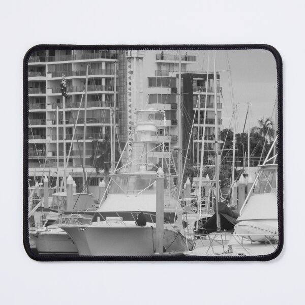 Item preview, Black and White Marina with Boats and Buildings designed and sold by Bennymp.
