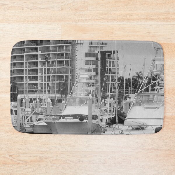 Item preview, Black and White Marina with Boats and Buildings designed and sold by Bennymp.